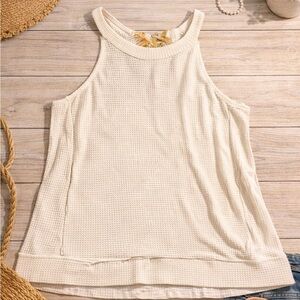Blu Pepper Waffle Knit Tank Top Women’s L Cream Boho Tie Back Textured -  NWOT